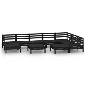 vidaXL, vidaXL 10-tlg. Garten-Lounge-Set Massivholz Kiefer Schwarz