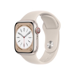 Apple, APPLE Watch Series 8 (GPS + Cellular) 41 mm - Smartwatch (Regular 130 - 200 mm, Fluorelastomer, Starlight Aluminum/Starlight), Apple Watch Series 8 GPS + Cell 41mm Aluminiumgehäuse Sport Band