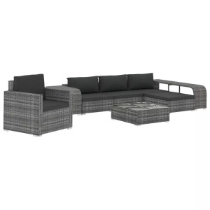 Diverse Hardware, 8-tlg. Garten-Lounge-Set mit Auflagen Poly Rattan Grau, vidaXL 8-tlg. Garten-Lounge-Set mit Auflagen Poly Rattan Grau