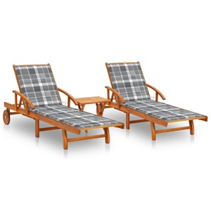 vidaXL, vidaXL Sonnenliegen 2 Stk. mit Tisch und Auflagen Massivholz Akazie