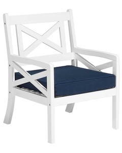 Beliani, Beliani Gartenstuhl Holz weiss mit Auflage marinenblau BALTIC, 