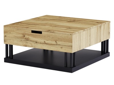 Vente-unique, Couchtisch mit 2 höhenverstellbaren Tischplatten - MDF & Stahl - Naturfarben & Schwarz - BALERIN Couchtisch mit 2 höhenverstellbaren Tischplatten - MDF & Stahl - Naturfarben & Schwarz - BALERIN, 
