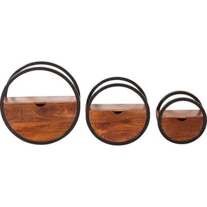 mutoni living, Wandregal Panama Akazie Altmetall natur antikschwarz 30x20, Wandregal Havanna natur antikschwarz 30x20
