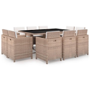Diverse Hardware, 11-tlg. Garten-Essgruppe mit Auflagen Poly Rattan Beige