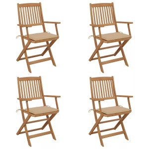 vidaXL, vidaXL Klappbare Gartenstühle 4 Stk. mit Kissen Massivholz Akazie, vidaXL Klappbare Gartenstühle 4 Stk. mit Kissen Massivholz Akazie