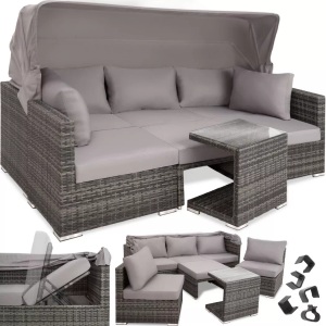 TecTake, Rattan Lounge mit Aluminiumgestell San Marino Rattan Lounge mit Aluminiumgestell San Marino, Tectake - Rattan Lounge mit Aluminiumgestell San Marino, One Size, Grau