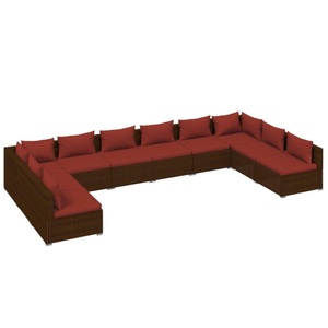 vidaXL, vidaXL 10-tlg. Garten-Lounge-Set mit Kissen Poly Rattan Braun