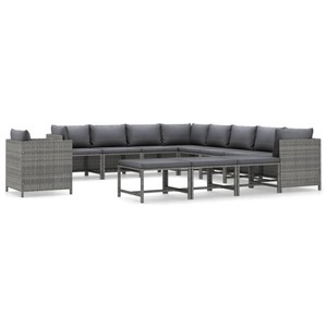vidaXL, vidaXL 12-tlg. Garten-Lounge-Set mit Kissen Poly Rattan Grau, vidaXL 12-tlg. Garten-Lounge-Set mit Kissen Poly Rattan Grau