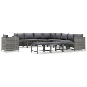 vidaXL, vidaXL 12-tlg. Garten-Lounge-Set mit Kissen Poly Rattan Grau