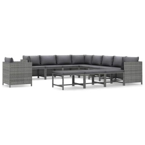 vidaXL, vidaXL 12-tlg. Garten-Lounge-Set mit Kissen Poly Rattan Grau