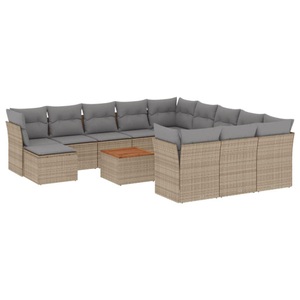 vidaXL, vidaXL 13-tlg. Garten-Sofagarnitur mit Kissen Beige Poly Rattan, vidaXL 13-tlg. Garten-Sofagarnitur mit Kissen Beige Poly Rattan