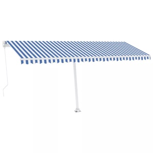 vidaXL, vidaXL Gelenkarmmarkise Einziehbar mit LED 500x300 cm Blau und Weiß, vidaXL Markise Manuell Einziehbar mit LED 500x300 cm Blau Weiß