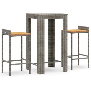 vidaXL, vidaXL 3-tlg. Gartenbar-Set Grau Poly Rattan & Massivholz Akazie