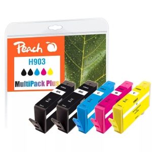 Peach, Peach Spar Pack Plus Tintenpatronen kompatibel zu HP No. 903, T6L99AE*2, T6L87AE, T6L91AE, T6L95AE, Peach HP 903 5 Druckerpatronen (2*bk, c/m/y) ersetzt HP No. 903, T6L99AE*2, T6L87AE, T6L91AE, T6L95AE für z.B. HP OfficeJet Pro 6970, HP OfficeJet 6950
