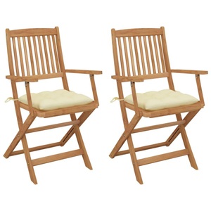 vidaXL, vidaXL Klappbare Gartenstühle 2 Stk. mit Kissen Massivholz Akazie, vidaXL Klappbare Gartenstühle 2 Stk. mit Kissen Massivholz Akazie