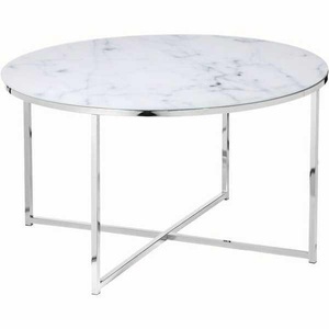 mutoni casual, Couchtisch Marmor weiss chrom rund 80x80, SalesFever Couchtisch, Tischplatte in Marmoroptik