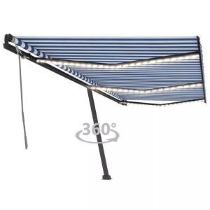 vidaXL, vidaXL Gelenkarmmarkise Einziehbar mit LED 600x350 cm Blau und Weiß, vidaXL Markise Manuell Einziehbar mit LED 600x350 cm Blau und Weiß