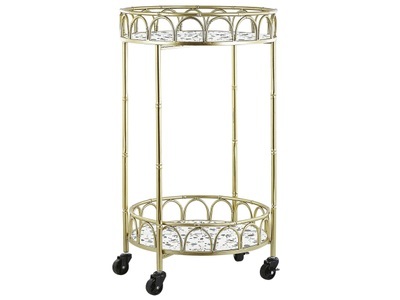 Beliani, Beliani Servierwagen Metall weiss / gold Terrazzo Effekt 2 Etagen rund SHAFTER, 