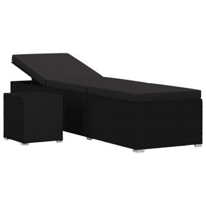 Diverse Hardware, Sonnenliege mit Auflage und Teetisch Poly Rattan Schwarz