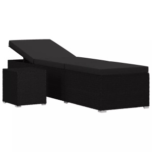 Diverse Hardware, Sonnenliege mit Auflage und Teetisch Poly Rattan Schwarz