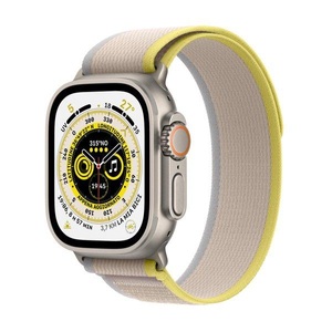 Apple, APPLE Watch Ultra (GPS + Cellular) 49 mm - Smartwatch (M/L 145 - 220 mm, Doppellagigen Nylon-Maschengewebe, Titanium/Yellow/Beige), Apple Watch Ultra GPS + Cell 49mm Titangehäuse Trail Loop M/L