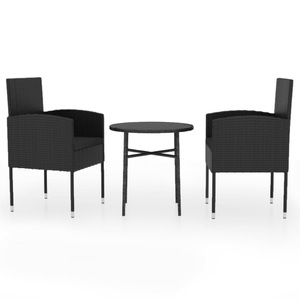 vidaXL, vidaXL 3-tlg. Garten-Essgruppe Poly Rattan Schwarz