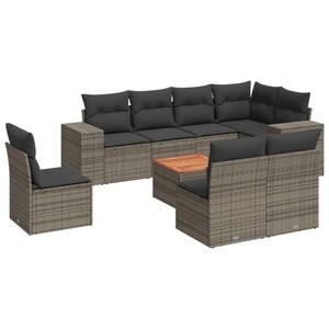 vidaXL, vidaXL 9-tlg. Garten-Sofagarnitur mit Kissen Grau Poly Rattan, vidaXL 9-tlg. Garten-Sofagarnitur mit Kissen Grau Poly Rattan