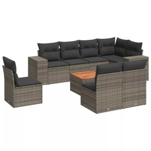 vidaXL, vidaXL 9-tlg. Garten-Sofagarnitur mit Kissen Grau Poly Rattan, vidaXL 9-tlg. Garten-Sofagarnitur mit Kissen Grau Poly Rattan