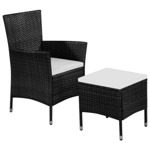 Diverse Hardware, Gartenstuhl und Hocker mit Polstern Poly Rattan Schwarz, vidaXL Gartenstuhl und Hocker mit Polstern Poly Rattan Schwarz