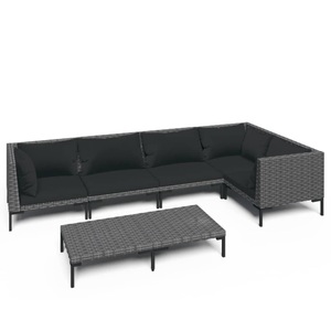 vidaXL, vidaXL 6-tlg. Garten-Lounge-Set mit Auflagen Poly Rattan Dunkelgrau