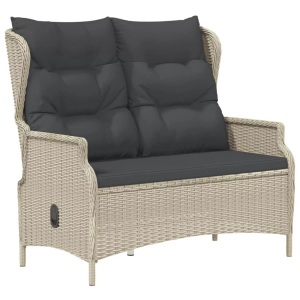 vidaXL, vidaXL Gartenbank 2-Sitzer mit Kissen Hellgrau Poly Rattan