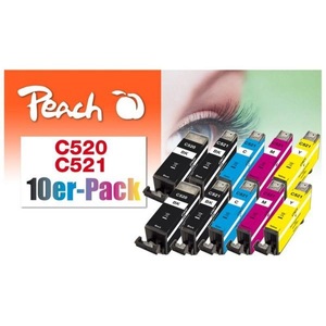 Peach, Peach 10er-Pack Tintenpatronen, kompatibel zu Canon PGI-520, CLI-521, Peach C520 10 Druckerpatronen XL (2*bk, bkph, c/m/y) ersetzt Canon PGI-520, CLI-521, 2934B007 für z.B. Canon Pixma MP 620, Canon Pixma MP 560