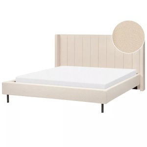 Beliani, Bett mit Lattenrost aus Bouclé Modern VILLETTE Bett mit Lattenrost aus Bouclé Modern VILLETTE, Beliani - Bett mit Lattenrost aus Bouclé Glamourös VILLETTE, 180x200 cm, Baumnuss