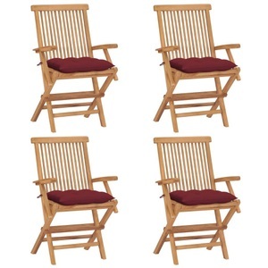 vidaXL, vidaXL Gartenstühle mit Weinroten Kissen 4 Stk. Massivholz Teak