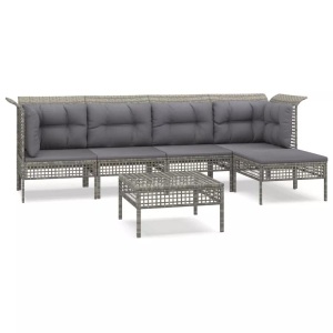vidaXL, vidaXL 6-tlg. Garten-Lounge-Set mit Kissen Grau Poly Rattan, vidaXL 6-tlg. Garten-Lounge-Set mit Kissen Grau Poly Rattan