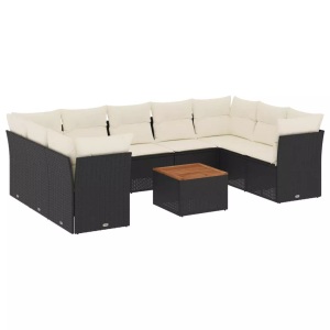 vidaXL, vidaXL 10-tlg. Garten-Sofagarnitur mit Kissen Schwarz Poly Rattan, vidaXL 10-tlg. Garten-Sofagarnitur mit Kissen Schwarz Poly Rattan