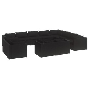 vidaXL, vidaXL 12-tlg. Garten-Lounge-Set mit Kissen Schwarz Poly Rattan, 