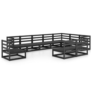 vidaXL, vidaXL 10-tlg. Garten-Lounge-Set Schwarz Massivholz Kiefer, vidaXL 10-tlg. Garten-Lounge-Set Schwarz Massivholz Kiefer