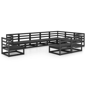 vidaXL, vidaXL 10-tlg. Garten-Lounge-Set Schwarz Massivholz Kiefer, vidaXL 10-tlg. Garten-Lounge-Set Schwarz Massivholz Kiefer
