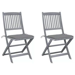 vidaXL, vidaXL Klappbare Gartenstühle 2 Stk. mit Kissen Massivholz Akazie, vidaXL Klappbare Gartenstühle 2 Stk. mit Kissen Massivholz Akazie