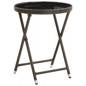 vidaXL, vidaXL Beistelltisch Braun 60 cm Poly Rattan und Hartglas, vidaXL Beistelltisch Braun 60 cm Poly Rattan und Hartglas