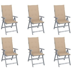 vidaXL, vidaXL Verstellbare Gartenstühle 6 Stk. mit Auflagen Massivholz Akazie, 