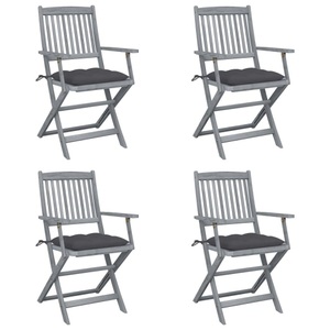 vidaXL, vidaXL Klappbare Gartenstühle 4 Stk. mit Kissen Massivholz Akazie, vidaXL Klappbare Gartenstühle 4 Stk. mit Kissen Massivholz Akazie
