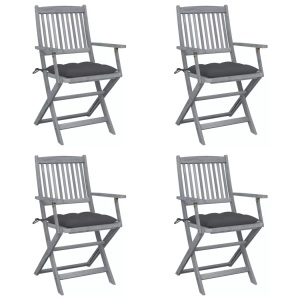 vidaXL, vidaXL Klappbare Gartenstühle 4 Stk. mit Kissen Massivholz Akazie, vidaXL Klappbare Gartenstühle 4 Stk. mit Kissen Massivholz Akazie