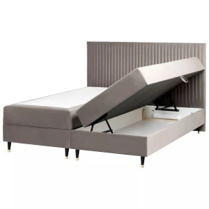 Beliani, Beliani - Boxspringbett mit Stauraum aus Samtstoff Skandinavisch DAME, 180x200 cm, Taupe