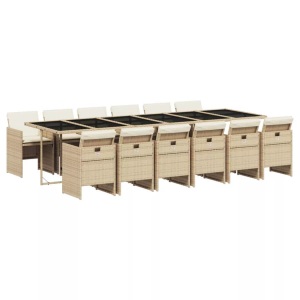 vidaXL, vidaXL 13-tlg. Garten-Essgruppe mit Kissen Beige Poly Rattan, vidaXL 13-tlg. Garten-Essgruppe mit Kissen Beige Poly Rattan