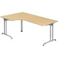 undefined, Schreibtisch Akzent, Winkelform 90 °, C-Fuss-Gestell, BxT 2.000 x 1.200 mm, Ahorn