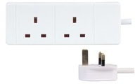 Zexum, Zexum 2 Gang Socket 1.5mm Extension Lead, White - 1m