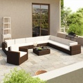 Diverse Hardware, 12-tlg. Garten-Lounge-Set mit Auflagen Poly Rattan Braun