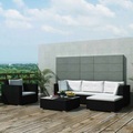Diverse Hardware, 6-tlg. Garten-Lounge-Set mit Auflagen Poly Rattan Schwarz